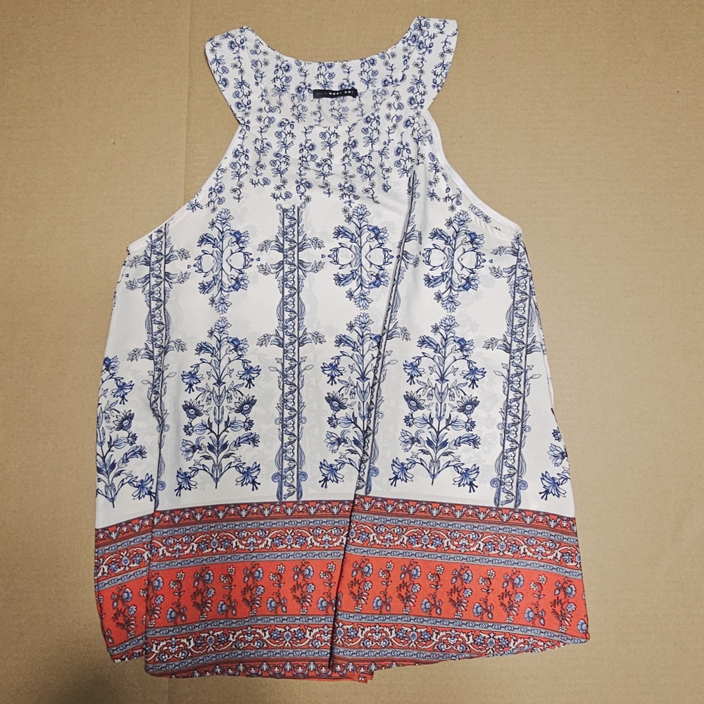 West Kei White and Blue Relaxed Boxy Tank Top